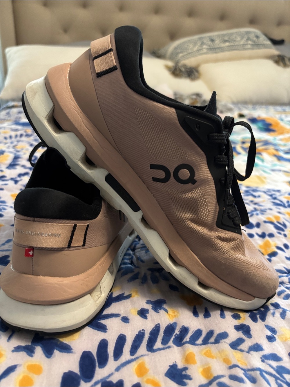 On Running womenโs Athletic Sneakers in Blush and Black